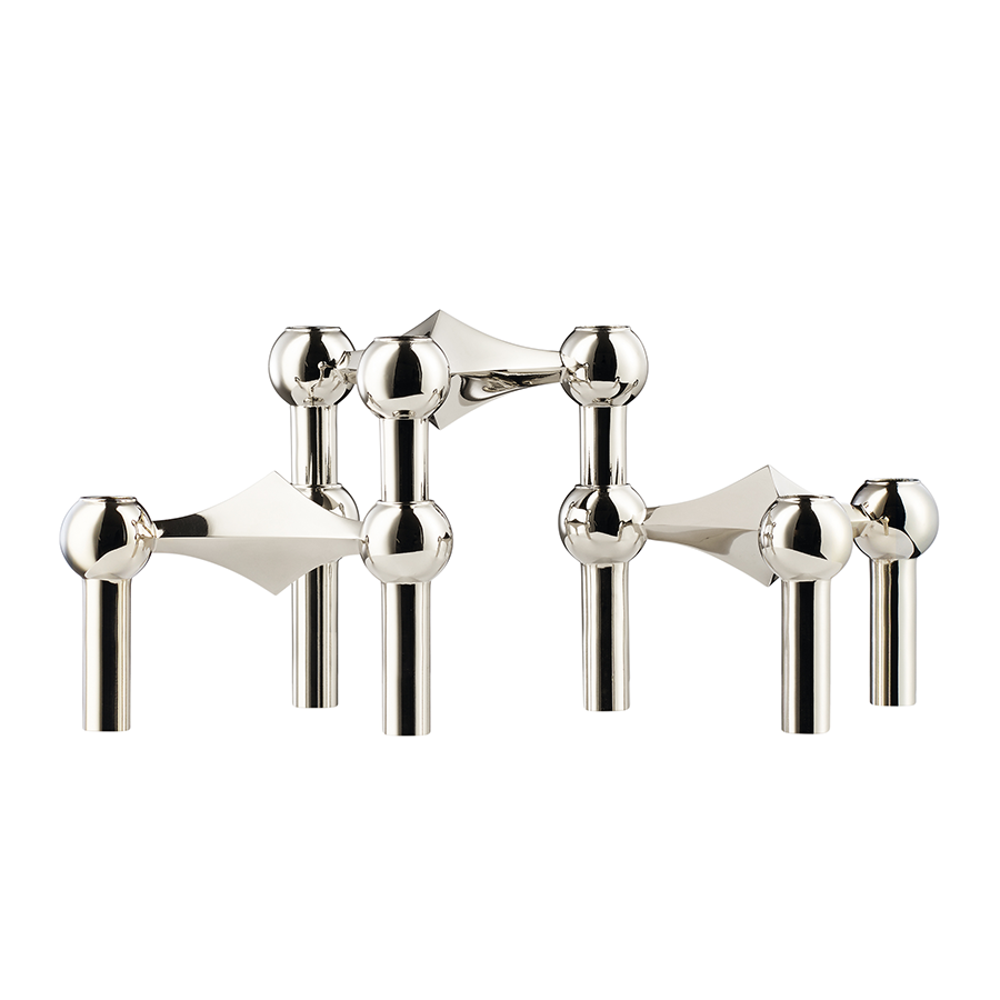 Chrome three piece candle holder.