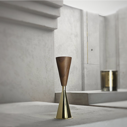 Image of Carl Aubock brass and walnut candle snuffer.